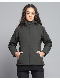 Rock.it - Women Solid Olive Hooded Neck Full Sleeve Jacket