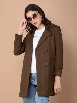 CRIMSOUNE CLUB - Women Brown Mid-Thigh Length Double-Breasted Overcoat