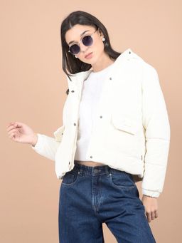 CRIMSOUNE CLUB - Women Off White Hooded Neck Puffer Jacket