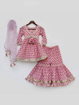 Fayon Kids - Pink Printed Kurti and Sharara with Dupatta (Set of 3)