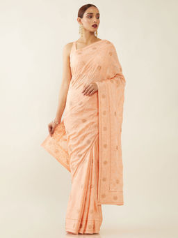Soch - Embroidered Chiffon Saree with Unstitched Blouse