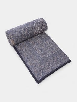 Ritu Kumar - Blue And Blue Jaamevar Double Bed Quilt