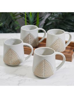 HomeTown - Fiesta Studio Pottery Ojas Coffee Mug Set Of 4 In White & Beige Colour