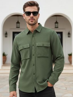 Bewakoof - Men's Olive Green Textured Shirt