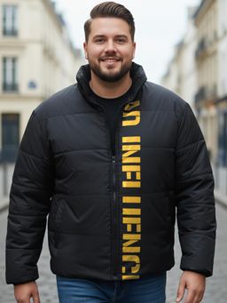 Bewakoof - Men's Black Influence Typography Oversized Plus Size Puffer Jacket