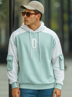 Bewakoof - Men's Green & White Color Block Oversized Hoodies