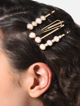 Zaveri Pearls - Gold Tone Set of 4 Contemporary Pearls Hair Pins ZPFK10559