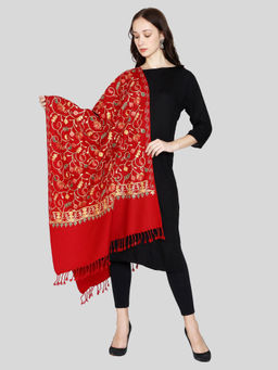 SWI STYLISH - Womens Kashmiri Aari Embroidered Wool Red Stole