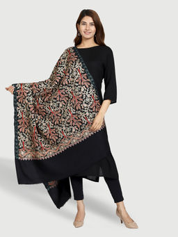 SWI STYLISH - Womens Kashmiri Aari Embroidered Wool Black Shawl