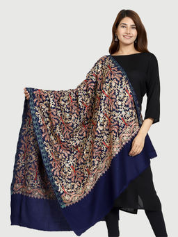 SWI STYLISH - Womens Kashmiri Aari Embroidered Wool Navy Blue Shawl