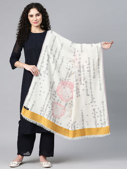SWI STYLISH - Women Woven Design White Cotton Shawl
