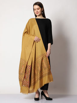 SWI STYLISH - Womens Kashmiri Kani Woven Wool Mustard Shawl