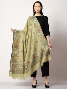 SWI STYLISH - Womens Kashmiri Kani Wool Green Shawl