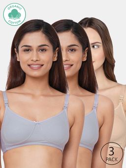 Inner Sense - Bamboo Cotton Non-Padded Full-Coverage Side Support Maternity Bra (Pack Of 3)