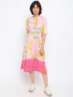 Fabindia - Pink Cotton Printed Midi Dress