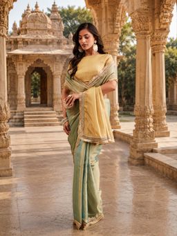 Kasee - Olive Art Silk Contrast Beige Pallu and Zari Border Saree with Unstitched Blouse