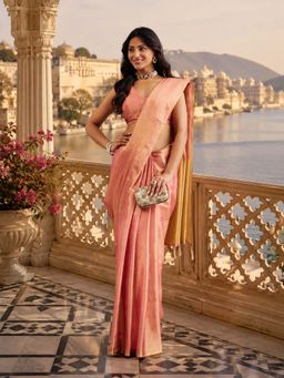 Kasee - Womens Pink Art Silk Contrast Beige Pallu Saree with Unstitched Blouse