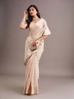 Kasee - Womens Jute Silk Minimal Zari Border and Tassel Pallu Saree with Unstitched Blouse