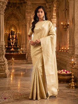 Kasee - Cream Art Silk Self Woven Motifs and Elegant Pallu Saree with Unstitched Blouse