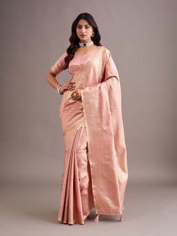 Kasee - Womens Pink Art Silk Self Woven Motifs and Elegant Pallu Saree with Unstitched Blouse
