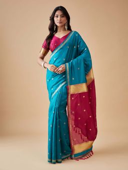 Kasee - Womens Rani Art Silk Zari Border and Buti Detailing Saree with Unstitched Blouse
