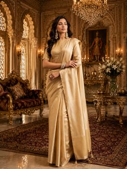 Kasee - Womens Gold Art Silk Minimal Elegant Finish Saree with Unstitched Blouse