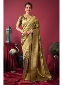 Mysilklove - Cadmium Green Handloom Tissue Silk Saree Without Blouse