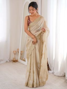 Sareemall - Georgette Cream Embellished Saree with Unstitched Blouse