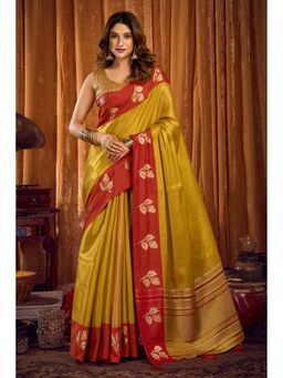 Mysilklove - Imperial Yellow Woven Tissue Saree Without Blouse