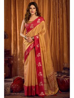 Mysilklove - Coral Orange Woven Tissue Saree Without Blouse