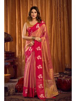 Mysilklove - Shiney Peach Woven Tissue Saree Without Blouse