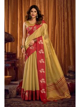 Mysilklove - Light Yellow Woven Tissue Saree Without Blouse