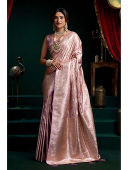 Mysilklove - Cameo Pink Banarasi Handloom Satin Soft Silk Saree with Unstitched Blouse