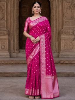 Anjaneya Sarees - Pink Designer Banarasi Silk Kanjivaram Saree with Unstitched Blouse