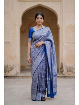 Anjaneya Sarees - Blue Designer Banarasi Silk Kanjivaram Saree with Unstitched Blouse