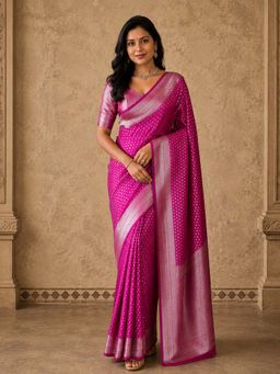 Anjaneya Sarees - Pink Designer Banarasi Silk Kanjivaram Saree with Unstitched Blouse
