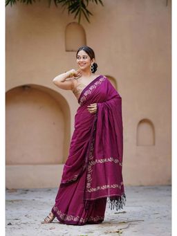 Anjaneya Sarees - Pink Designer Linen Printed Saree with Unstitched Blouse
