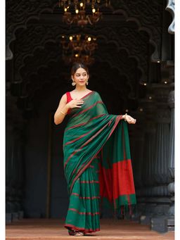 Anjaneya Sarees - Green Designer Linen Printed Saree with Unstitched Blouse