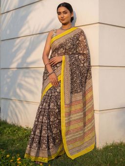Sareemall - Cotton Black Printed Saree with Unstitched Blouse