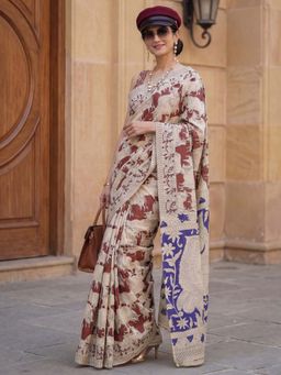Sareemall - Cotton Cream Printed Saree with Unstitched Blouse