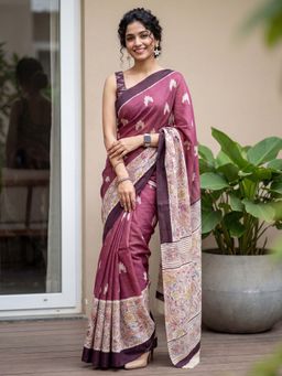 Sareemall - Cotton Mauve Printed Saree with Unstitched Blouse