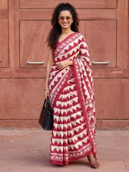 Sareemall - Cotton Pink Printed Saree with Unstitched Blouse