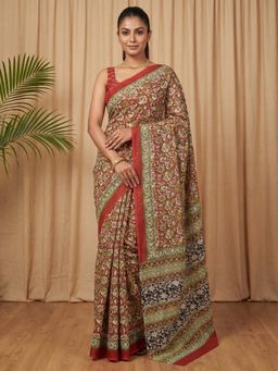 Sareemall - Cotton Rust Printed Saree with Unstitched Blouse
