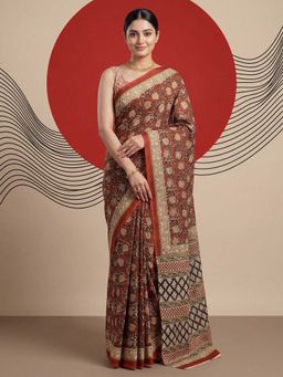 Sareemall - Cotton Rust Printed Saree with Unstitched Blouse
