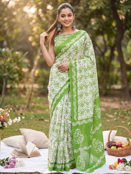 Sareemall - Cotton Off White Printed Saree with Unstitched Blouse
