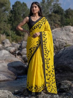 Sareemall - Cotton Yellow Printed Saree with Unstitched Blouse