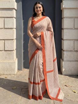 Sareemall - Cotton Off White Printed Saree with Unstitched Blouse