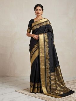 Odette - Black Silk Blend Woven Saree with Unstitched Blouse