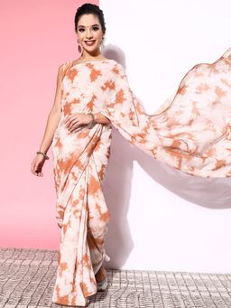 Sareemall - Womens Silk Blend Rust Embellished Celebrity Saree with Unstitched Blouse