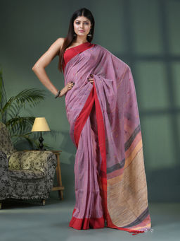 Angoshobha - Pink Cotton Handloom Saree with Unstitched Blouse